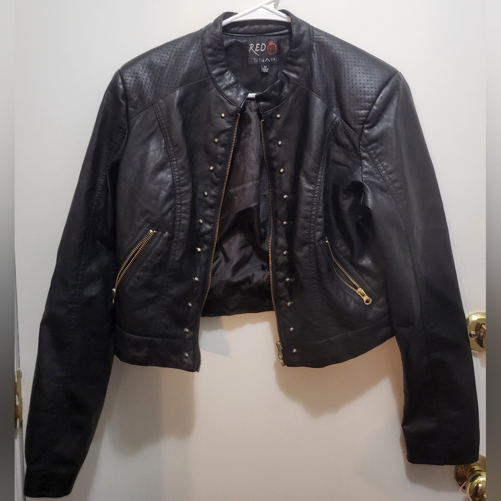 Red Snap pleather jacket, M